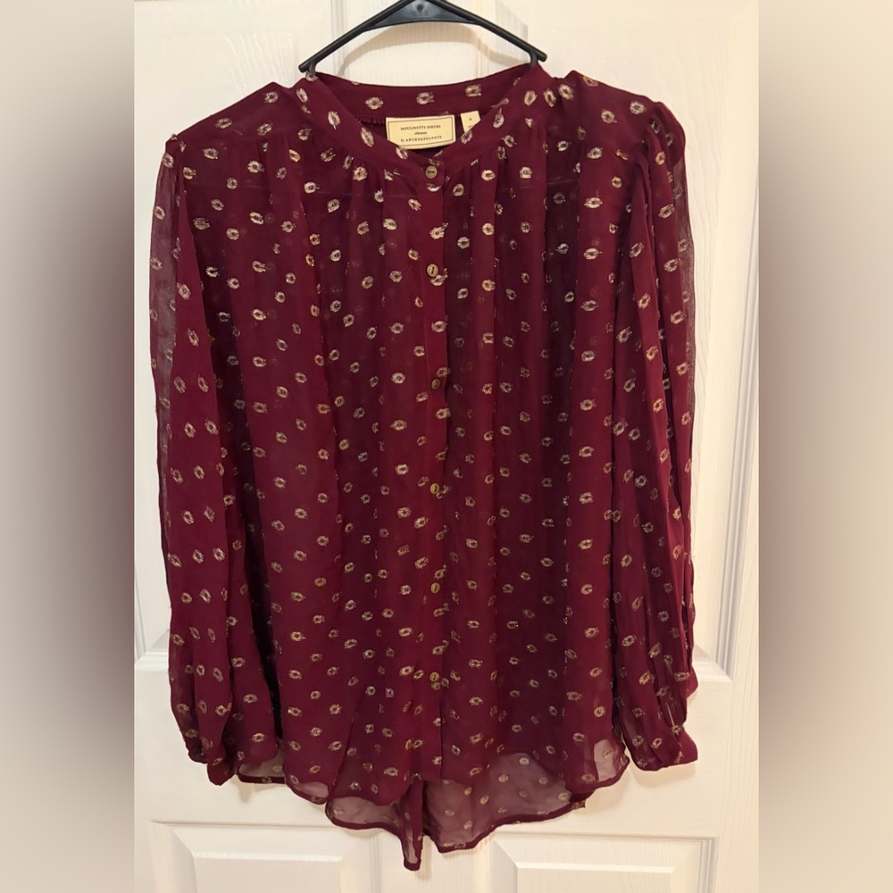 Moulinette Soeurs Burgundy Blouse with Gold Accents
